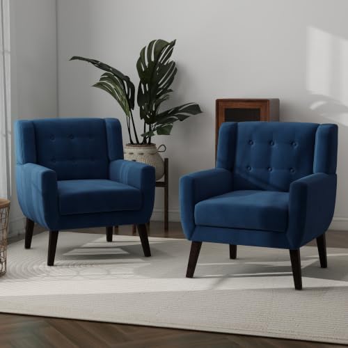 Modern Velvet Accent Chair Royal Blue Set of 2