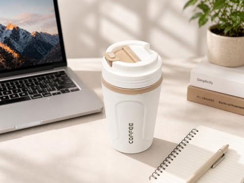 Image of Kitchivo Multipurpose Insulated Travel Mug - 350ml | Double Wall Stainless Steel Flask for Coffee, Tea & Milk | 100% Leak-Proof | Keeps Hot & Cold for Hours | Car Friendly (Cream White)