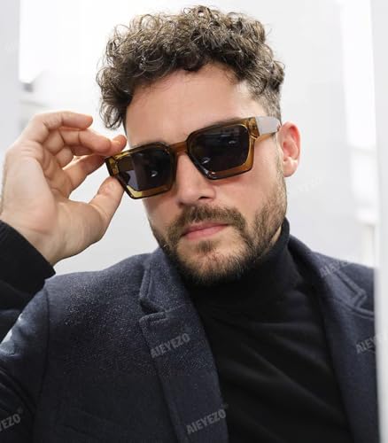 Image of AIEYEZO Square Sunglasses for Women Men Square Thick Frame Sun Glasses Simple Designer Style Shades
