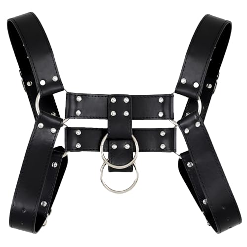Handmade Punk Men's PU Leather Harness - Adjustable Straps with Alloy Buckles, Unique Gothic Fashion Accessory2