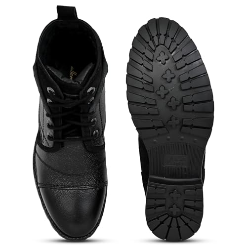 Image of Allen Cooper Genuine Premium Leather Luxury Memory Foam High-Top Boots Shoes For Men(ACCS-859,Black,Size-6,7,8,9,10,11)