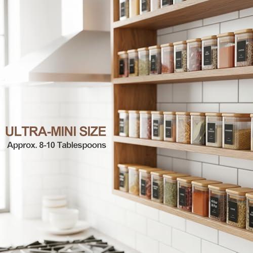 Image of ComSaf 16Pcs Glass Spice Jars with Bamboo Lid, 4oz Airtight Square Spice Containers with Lables, Empty Seasoning Jars for Spice Salt Sugar