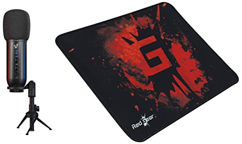 Image of Redgear Shadow Vox Gaming Auxiliary, USB Unidirectional Microphone with RGB Lighting, Adjustable Tripod and Echo & Gain Control & MP44 Speed-Type Gaming Mousepad (Black and Red)