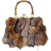Fosrion Real Fox Fur Handbag Vintage Kisslock Purse with Bamboo Handle, Patchwork from Ethically Sourced Nordic Fur