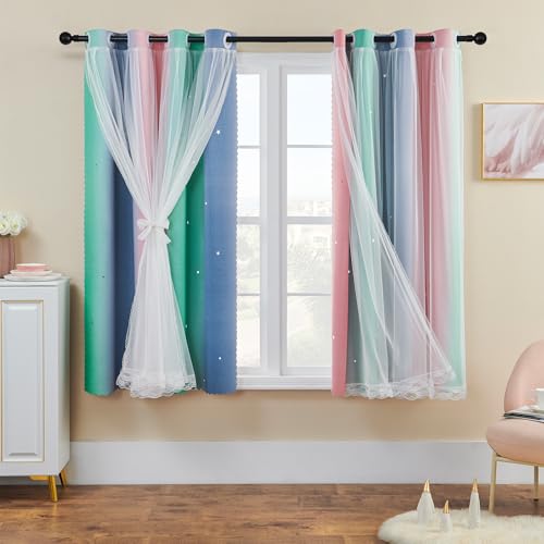 Image of XiDi Curtains for Bedroom Decor, Rainbow Pinkgreen grey52 /45