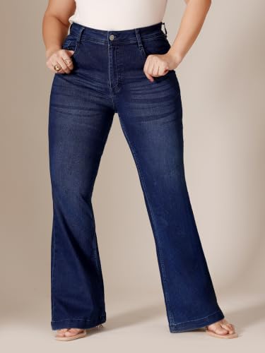 Image of Miss Chase A+ Women's Wide-Leg High Rise Regular-Length Stretchable Denim Jeans