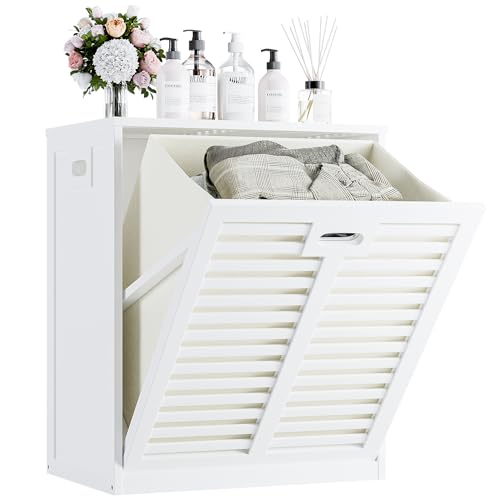 HITNET Mueble Ropa Sucia, Armario de Baño con 1 Cesta de Ropa Sucia, Cesta Lavandería, Bolsa Interior Extraíble con Asas para sala de estar y dormitorio, Blanco
