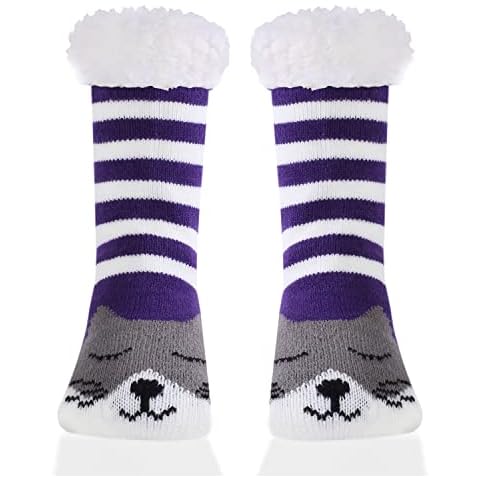 Calcetines Antideslizantes para Niños HERYEBING Gatito Morado Raya Cover