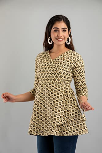 Image of feranoid Floral Print Angrakha 3 Sleeves Flared Kurti