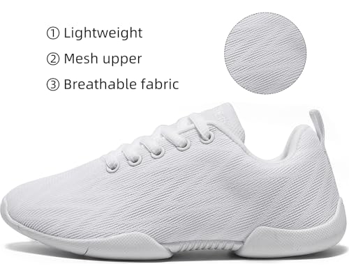 Image of BAXINIER Girls White Cheerleading Shoes Breathable Youth Cheer Competition Sneakers Athletic Training Dance Tennis Walking Shoes