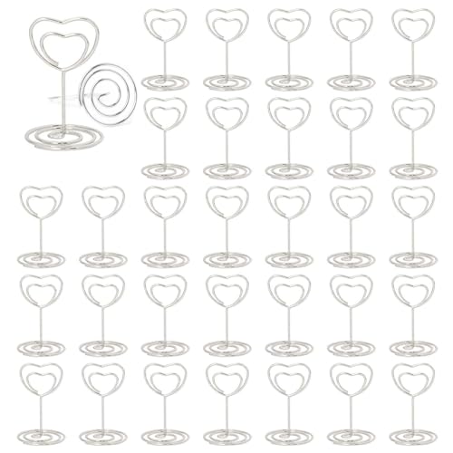 ZYEKIU 30 Piezas Plata Soportes para Números de Mesa, Soporte Fotos de Metal, Soportes para Tarjetas, Soporte para Mensajes, para Restaurantes Banquetes Fiestas Celebraciones (Corazón)