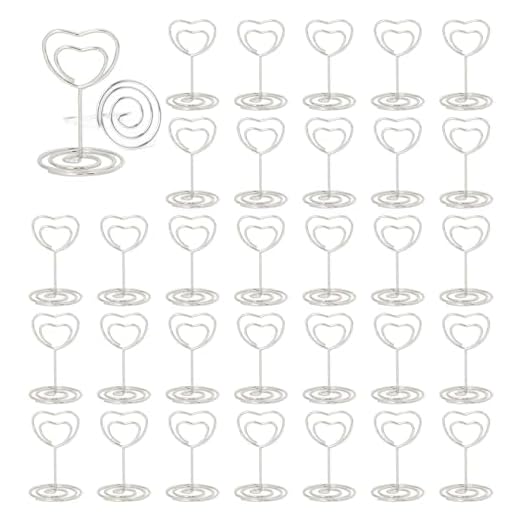 ZYEKIU 30 Stück Silber Tischkartenhalter, Fotohalter Kartenständer, Menükartenhalter, Fotohalter mit Klammern, Memohalter, Tischkarten Halterung, für Hochzeiten, Bankette, Partys (Herzförmig)