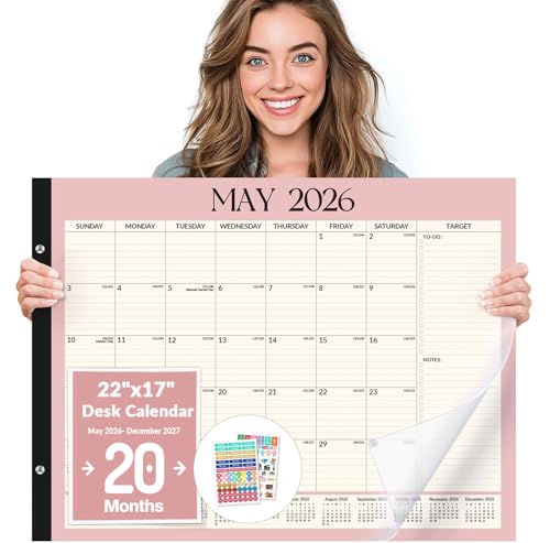 Calendrier de bureau grand format Forvencer rose idéal pour le télétravail