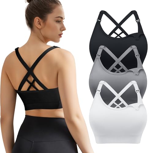 Image of WELKSDG 3 Pack Nursing Bras for Breastfeeding, Seamless Maternity Bras for Pregnancy Support Nursing Sports Bra for Yoga