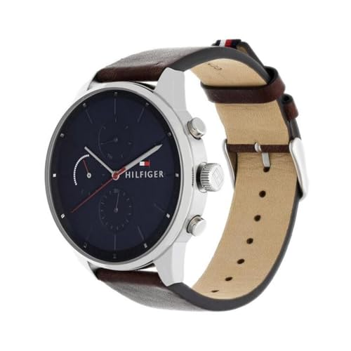 Image of Tommy Hilfiger Chase with Multidial Blue Dial Brown Strap Watch for Men - NTTH1791487W
