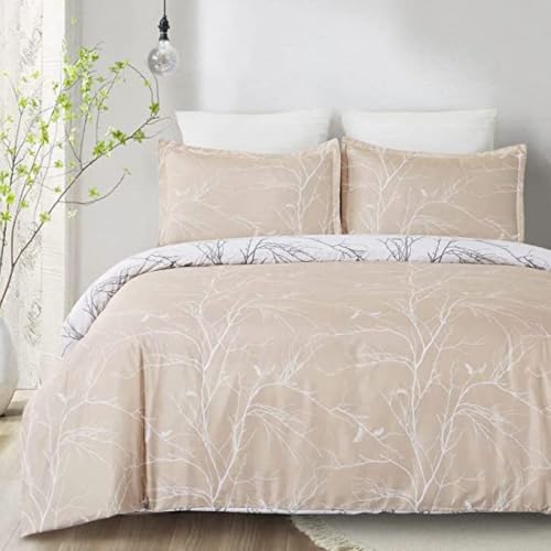 Nyescasa Bettwäsche 135x200 Khaki Weiß Botanisch mit Kissenbezug 80x80 – Ansicht 1
