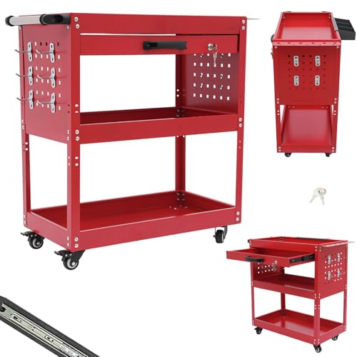 DHQCQL Carro de Herramientas 3 Compartimentos, Rojo