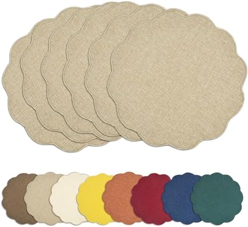 AHHFSMEI Round Faux Linen Placemats Set of 6 Waterproof Table Mat...