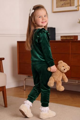 Image of Arshiner Girls 2 Piece Outfits Velour Tracksuit Ruffle Sweatshirt Sweatpant | Cute Clothes, Sweatsuit, Long Sleeve Pullover, Fall Winter Clothing Sets, for 3-10 Years
