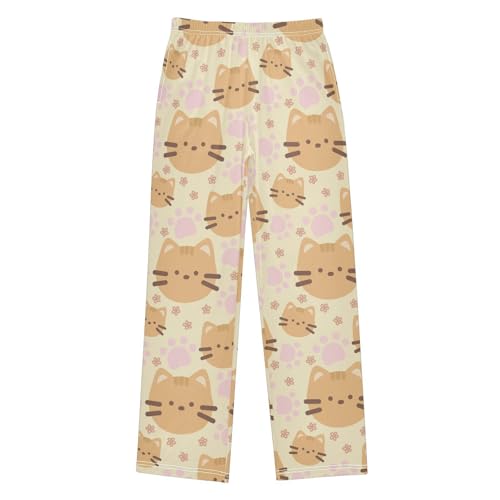 Boys' Pants Cute Cat Pink Flower Long Bottoms Jogger Pants Elastic Waist Trousers with Pockets S-XL