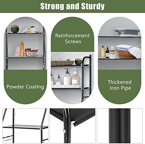 Xpork 3 Tier Over Toilet Storage Unit Multi-Functional Space Saving Organizer Stand Bathroom Shelf Unit Over Toilet Storage Rack Stand Black