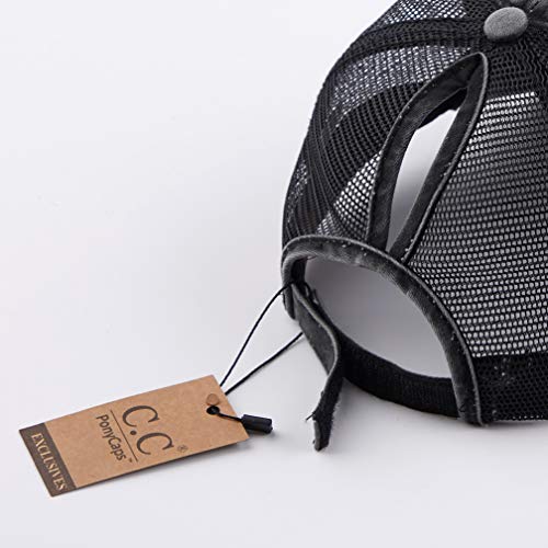 Image of C.C Exclusives Washed Distressed Cotton Denim Criss-Cross Ponytail Hat Baseball Cap Bundle Hair Tie (BT-1007)