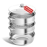 Cuocere a vapore – 28 cm in acciaio inox con inserto a vapore, pentole a 3/4/5 piani con coperchio per cuocere verdure, frutti di mare, zuppe, stufati e pasta (tre)