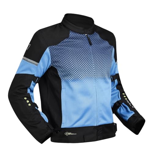 Image of ROYAL ENFIELD HIGH STREET ECO RIDING JACKET|CE level 2 armours at Shoulders & Elbows CE level 2 armour at back, XY CE level 1 armour at Chest|Super soft Neoprene fabric at collar |BLUE XL