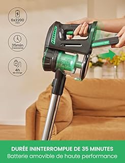 Vactidy Aspirateur sans fil, aspirateur sans fil avec batterie amovible, puissance d'aspiration 20 KPa pour sols en bois dur, jusqu'à 30 minutes d'autonomie