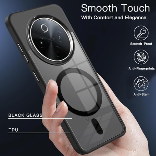 Image of KARWAN Translucent Hybrid Back Case Cover Compatible with Vivo Y300 Pro Shockproof Case with Camera Protection, N52 Magnet Cover Case with Magnetic MagEaze Wireless Charging Cover (Black)