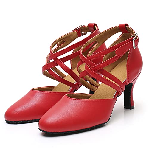 DKZSYIM Women's Latin Ballroom Dance Shoes Close Toe Character Modern Tango Salsa Performance Dancing Shoes,Model 71612