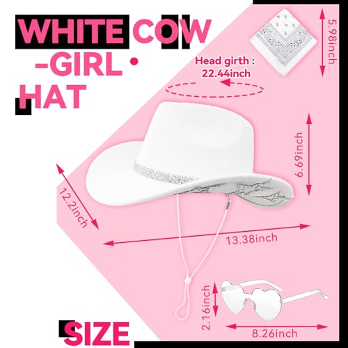 Image of SHENYI Cowgirl Hat and Bandana and Heart Sunglasses Glitter Rhinestone Star Cowboy Hat Western Sparkly Hats for Women Men