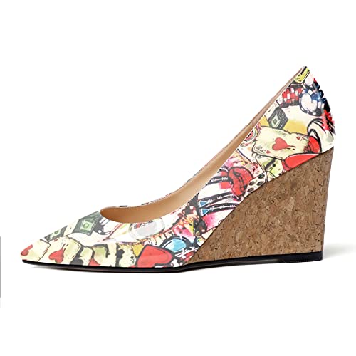 Mettesally Womens Wedge Shoes Pointed Toe Cork High Heels Pumps Slip On Comfort Office Work Dress Shoes2