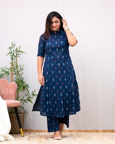 Image of GoSriKi Women Cotton Printed A-Line Ethnic Co-Ord Set | Kurta Pant Set | Kurta Palazzo Set | Stylish Suit Set, Festival