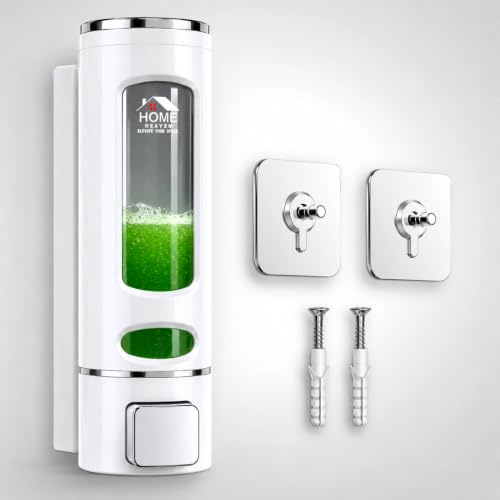 Image of 400ml No-Drill Adhesive Wall-Mounted Soap Dispenser - Durable ABS Plastic Holds Hand Wash - Shower Gel - Sanitizer Compact White Capsule Design for Kitchen - Bathroom Sink (1-Pack)