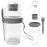 Kitchen Discovery On the Go Food Container Reusable Yogurt Containers with Lids and Spoon–Oatmeal, Yogurt Parfait Cups. Portable Cups for Granola and Fruit