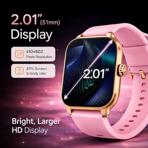 Image of Smart Watch for Men, Women, Boys, Girls, Kids - Full Touch Screen Display, Bluetooth Calling, Rotating Crown, Workout Modes, Wireless Charging Smart Watch (Pink)
