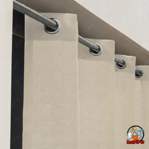 Image of HIPPO HDPE Coated Waterproof Outdoor Balcony Curtain 260 GSM - Rain, Sun & Dust Protection Light Filtering Curtains for Home, Garden, Veranda & Hotel (4 Feet X 4.5 Feet, 2IN1 Ivory-Glow, 1 PC)