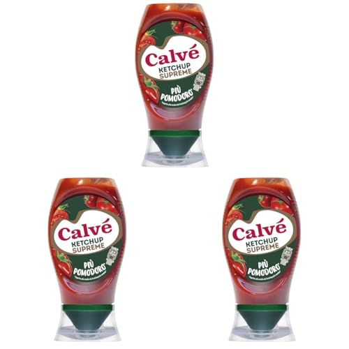 Calvé Ketchup Più Pomodoro, Formato 250 ml Top Down, Ketchup con +13% di Concentrato di Pomodoro per un Gusto Intenso, Naturale e Autentico, Pensato per Burger, Patatine e Piatti Quotidiani
