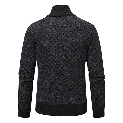 Mens Pull Rope Hooded Outerwear Diamond Check Pattern Sweater Winter Warm Comfortable Zipper Cardigan3