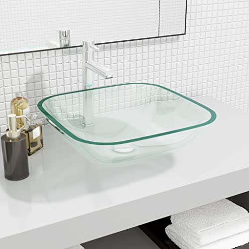 Generico Lavabo de cristal 42 x 42 x 14 cm transparente ferretería, productos hidráulicos (7 kg)