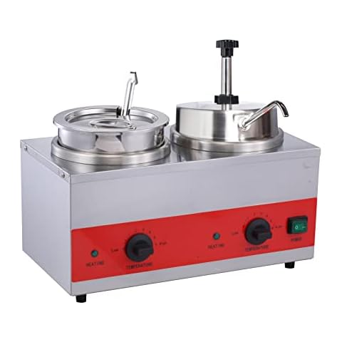 Double Heads Cheese and Chilli Warmer with Pump and Laddle,7 Qt Capacity (Pump+LADDLE) Cover