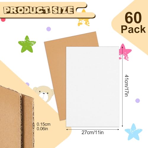 Image of Henoyso 60 Pack 11 x 17 Inch Corrugated Cardboard Sheets Flat Cardboard Sheets Packaging Inserts Flat Square Inserts Squares Separators for Shipping Packing Mailing Crafts(White Single Face)