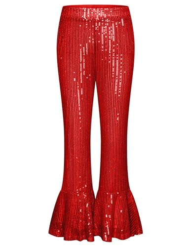 Image of GRACE KARIN Girls Sequin Pants Sparke Trouser Glitter Dance Bell Bottoms 5-14