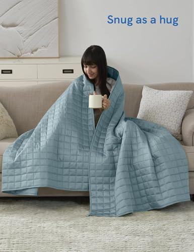 Image of YnM Cooling Weighted Blanket for Adults, 15lbs Heavy Bed Throw for One Person of 140lbs, Perfect for Hot Sleepers or Warm Climates with Rayon /Glass Beads(60x80 Inches, Queen Bed, Sea Grass)
