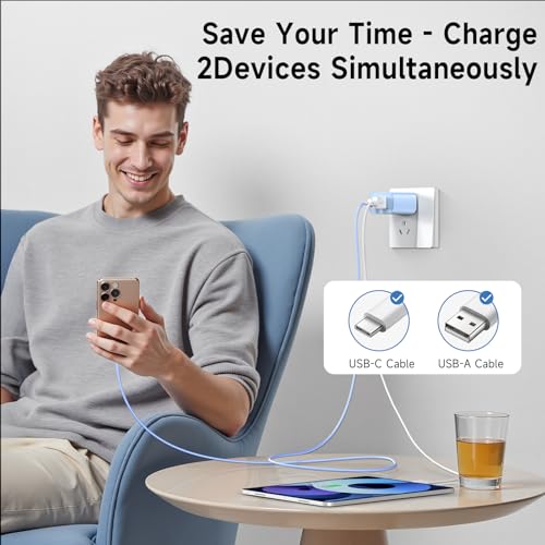 20W USB C Charger Block,White 2Port USB C Wall Charger PD+QC Power Adapter Fast Charging for iPhone 17 Pro Max/16/15/14/13/12/11/X/XS,Galaxy,Pad,Pixel with 6FT Type C Cable by HYDOOD - Image 3