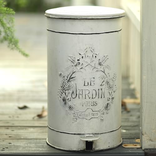 Image of Z&Z ornamentorum Retro Kitchen Trash Can with Lid 15 Liter /4Gallon Gallon and Pedal Round Touchless Garbage Cans with Flower and Bird Patterns Outdoor Trash Can for Kitchen Park Garden