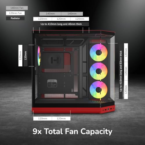 Image of HYTE Y50 RGB Essential Aesthetic Gaming PC Case - 4 aRGB Fans (1x 120mm + 1x 360mm Reverse) - Dual Chamber ATX Desktop Chassis - Rear Connect Motherboard Compatible - Black Cherry (Red)