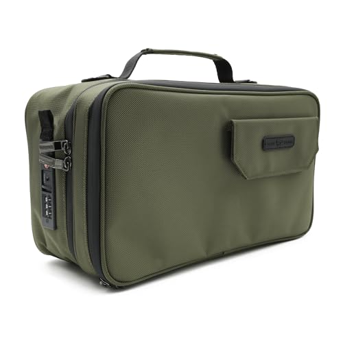 Large Storage Case with TSA Combination Lock Bag, Portable Carbon Lined, XL Medicine Lockable Box for Travel & Home Secured Box Organizer Divider Jars Accessories, Removable Tray (Green)