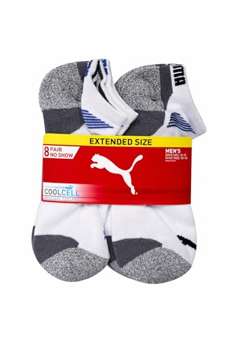 Image of PUMA Men's No show Sport Socks, Moisture Control, Arch Support (8 Pair) (Extended Size - Shoe Size (12-16), White)